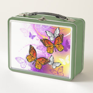 Monarch Butterflies on Purple Background Metall Brotdose