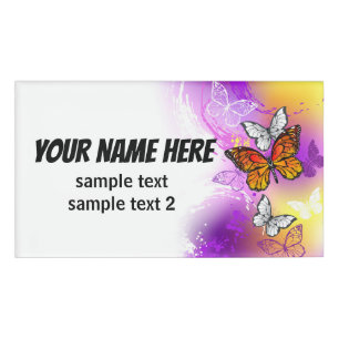 Monarch Butterflies on Purple Background Namenschild