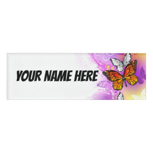 Monarch Butterflies on Purple Background Namenschild