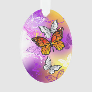 Monarch Butterflies on Purple Background Ornament