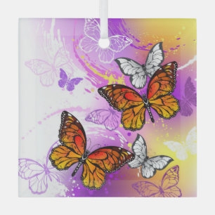 Monarch Butterflies on Purple Background Ornament Aus Glas