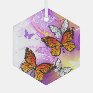 Monarch Butterflies on Purple Background Ornament Aus Glas
