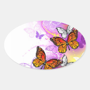 Monarch Butterflies on Purple Background Ovaler Aufkleber