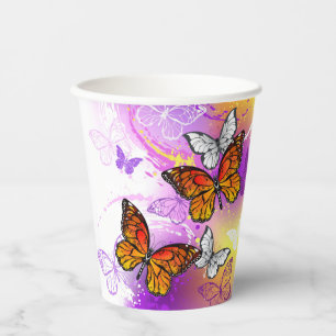 Monarch Butterflies on Purple Background Pappbecher