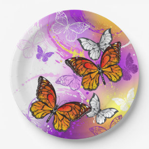 Monarch Butterflies on Purple Background Pappteller