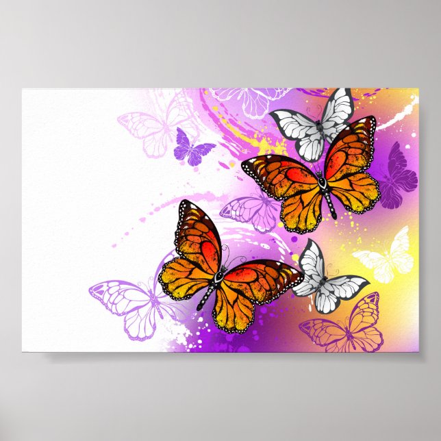 Monarch Butterflies on Purple Background Poster (Vorne)