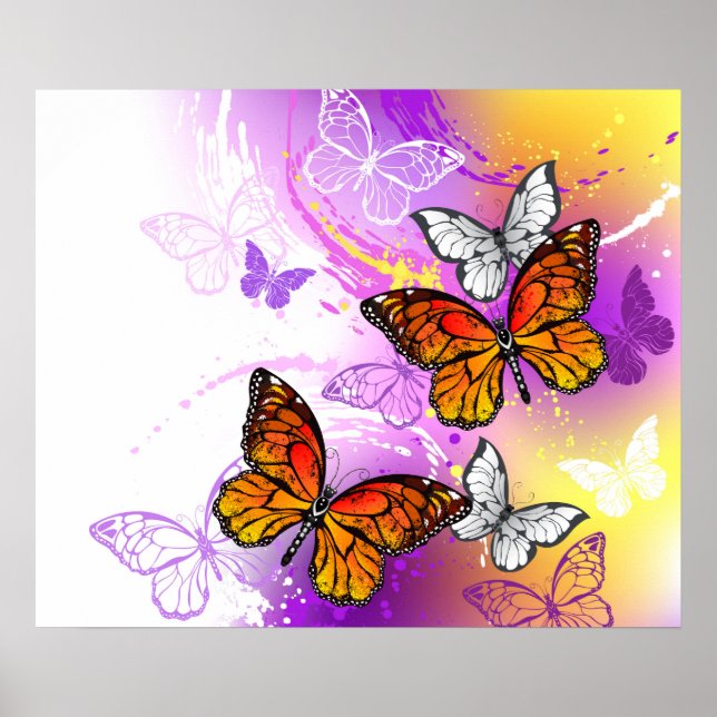 Monarch Butterflies on Purple Background Poster (Vorne)