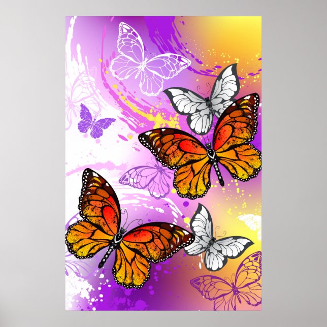 Monarch Butterflies on Purple Background Poster (Vorne)
