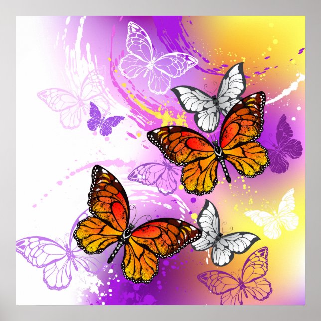 Monarch Butterflies on Purple Background Poster (Vorne)