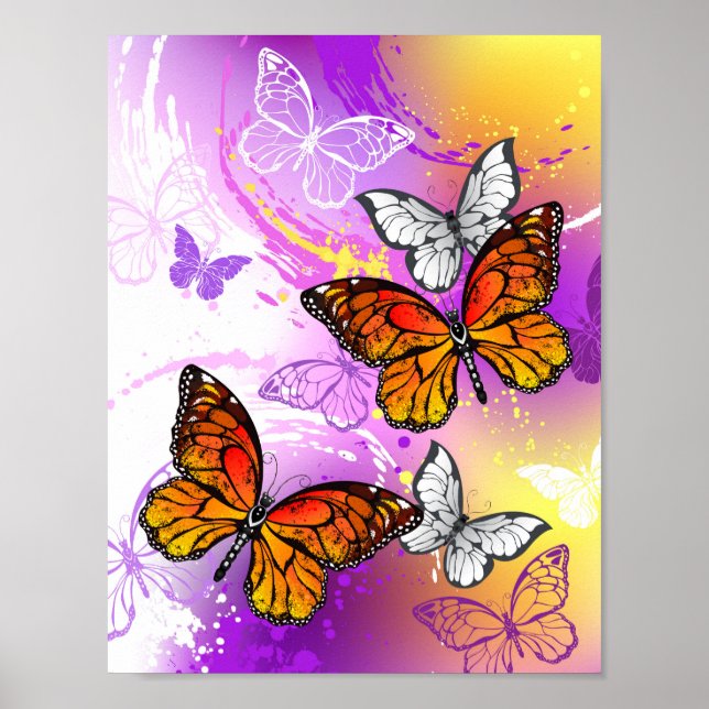 Monarch Butterflies on Purple Background Poster (Vorne)