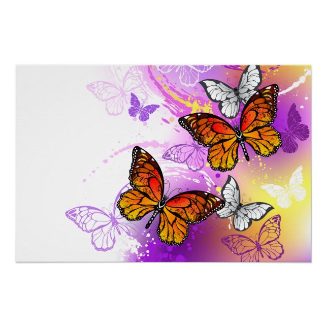 Monarch Butterflies on Purple Background Poster (Vorderseite)