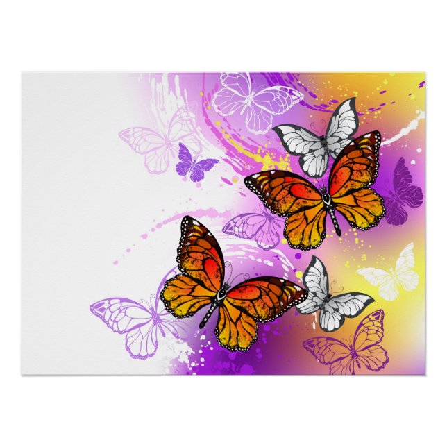 Monarch Butterflies on Purple Background Poster (Vorderseite)