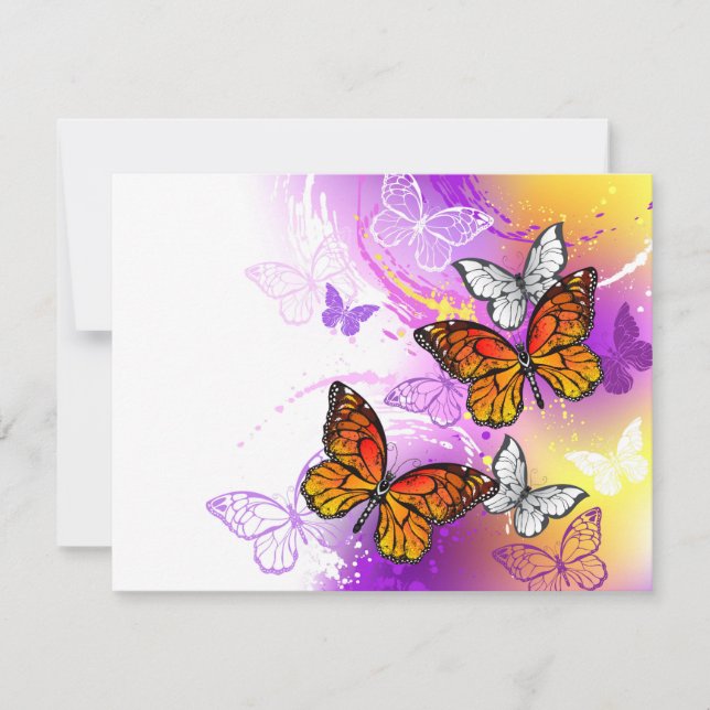 Monarch Butterflies on Purple Background RSVP Karte (Vorderseite)