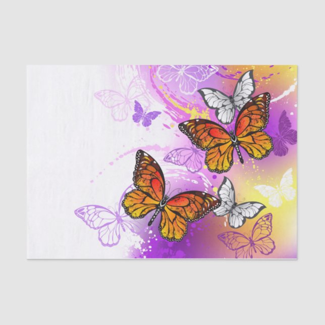 Monarch Butterflies on Purple Background Seidenpapier (Vorderseite)