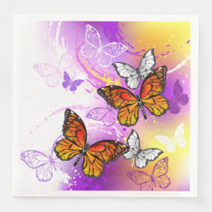 Monarch Butterflies on Purple Background Serviette