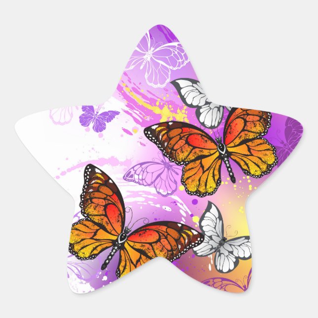 Monarch Butterflies on Purple Background Stern-Aufkleber (Vorderseite)