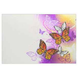 Monarch Butterflies on Purple Background Stoff