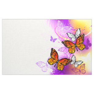 Monarch Butterflies on Purple Background Stoff