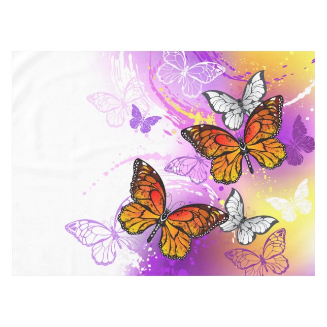 Monarch Butterflies on Purple Background Tischdecke (Vorderseite (Horizontal))