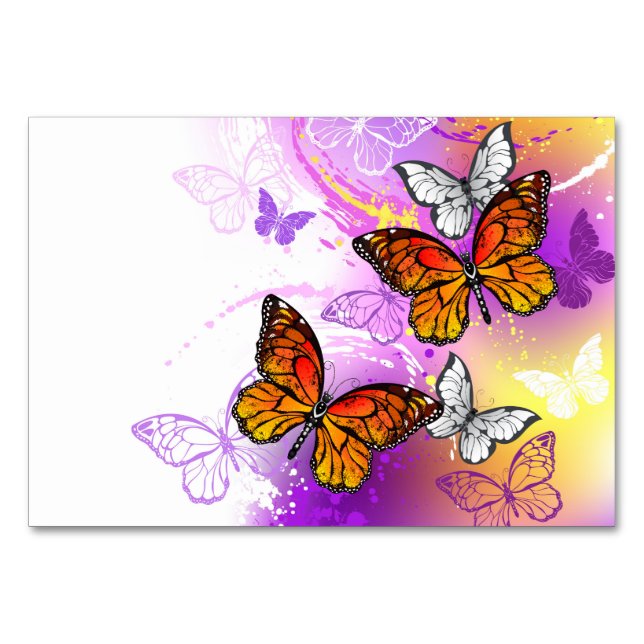 Monarch Butterflies on Purple Background Tischnummer (Vorderseite)