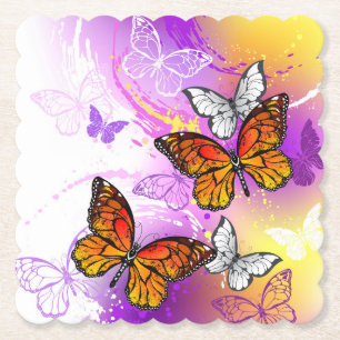 Monarch Butterflies on Purple Background Untersetzer