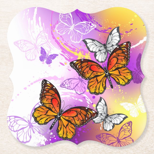 Monarch Butterflies on Purple Background Untersetzer (Vorderseite)