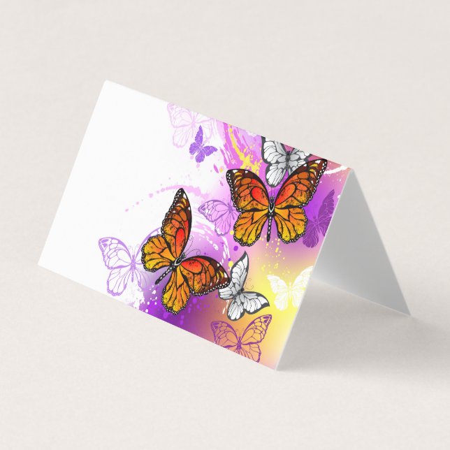 Monarch Butterflies on Purple Background Visitenkarten (Vorderseite)