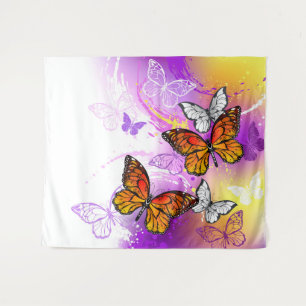 Monarch Butterflies on Purple Background Wandteppich
