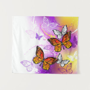 Monarch Butterflies on Purple Background Wandteppich