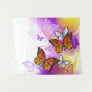 Monarch Butterflies on Purple Background Wandteppich