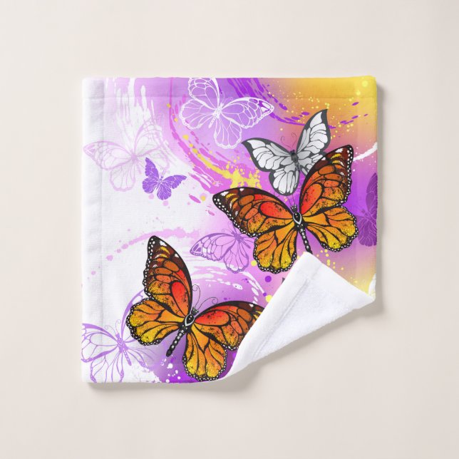 Monarch Butterflies on Purple Background Waschlappen (Waschlappen)