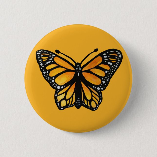 Monarch Butterfly Aquarellmalerei Schmetterlinge Button (Vorderseite)