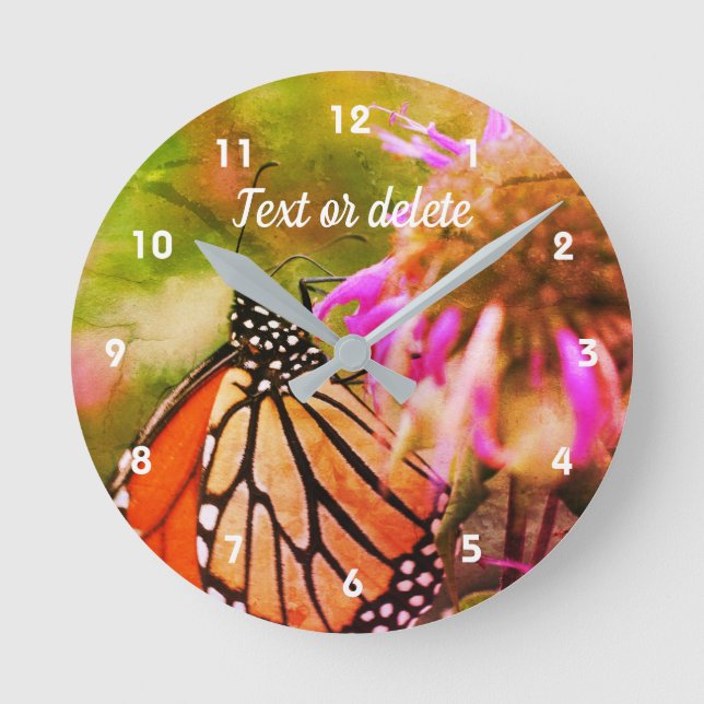 Monarch Butterfly Auf Blume Abstrakt Personalisier Runde Wanduhr (Vorderseite)