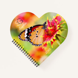 Monarch Butterfly auf Blume, Name Monogramm Jahr Notizbuch