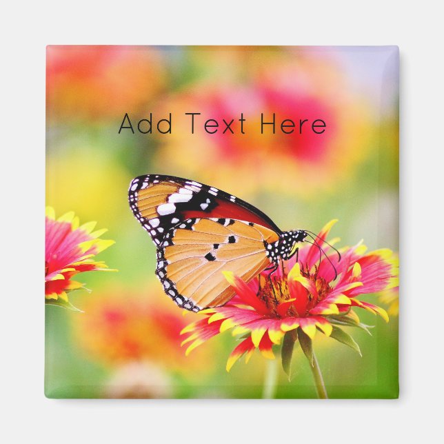 Monarch Butterfly auf der Blume Rot und Gelb Magnet (Vorne)