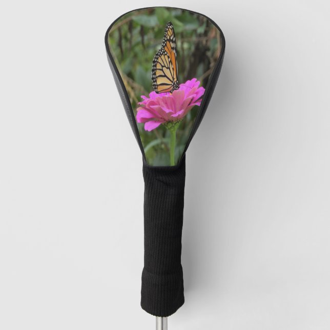 Monarch Butterfly auf der Hübschen rosa Zinnia-Blu Golf Headcover (Vorderseite)