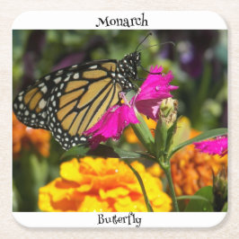 Monarch Butterfly auf der Pink-Marigold-Blume Rechteckiger Pappuntersetzer