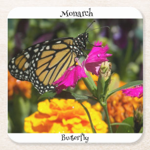 Monarch Butterfly auf der Pink-Marigold-Blume Rechteckiger Pappuntersetzer