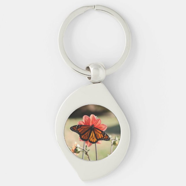 Monarch Butterfly auf einem Dahlia Schlüsselanhänger (Vorderseite)