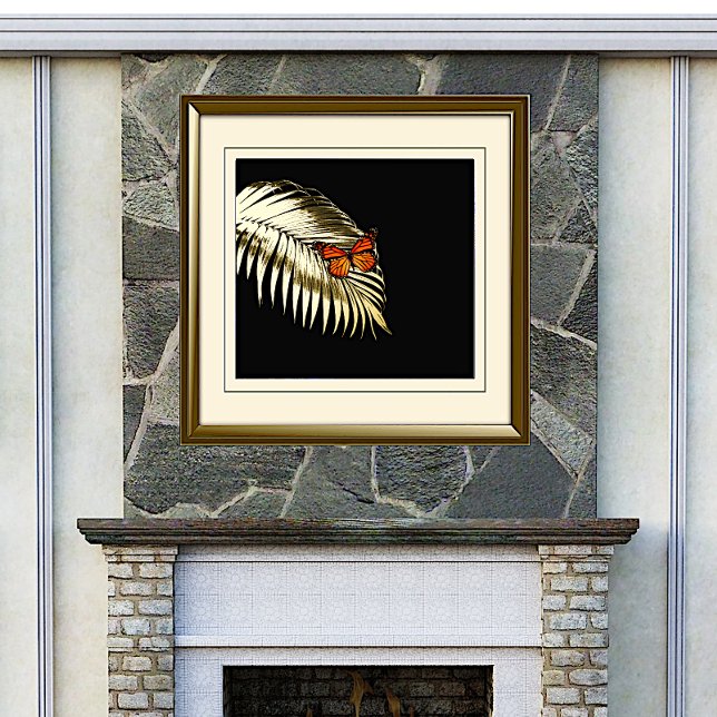 Monarch Butterfly auf Golden Palm Frond Foil Print Foliendrucke (Von Creator hochgeladen)