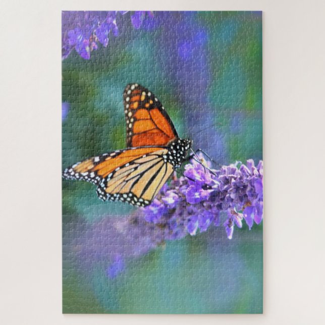 Monarch Butterfly auf Lila lila Blume Puzzle (Vertikal)