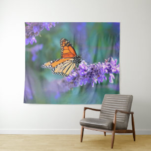 Monarch Butterfly auf Lila lila Blume Wandteppich