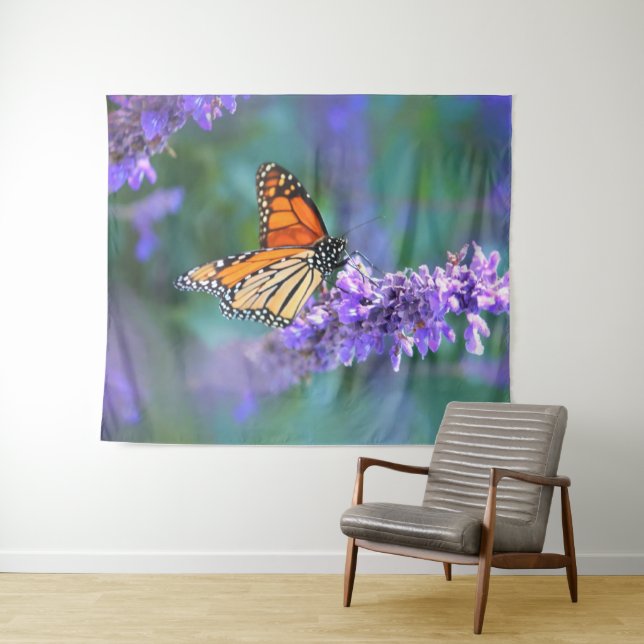 Monarch Butterfly auf Lila lila Blume Wandteppich (Beispiel (Horizontal))
