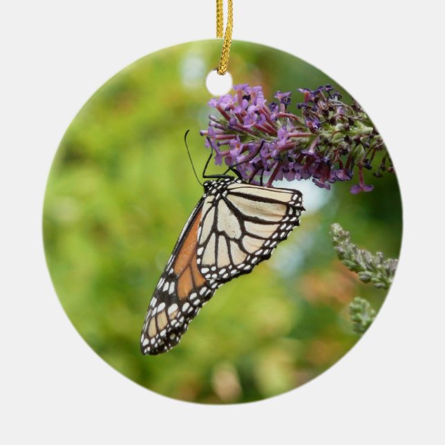 Monarch Butterfly auf Lila Schmetterling Bush Keramik Ornament (Vorne)