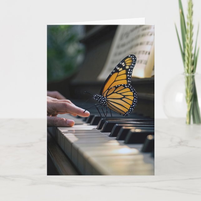 Monarch Butterfly auf Piano-Tastatur Karte (Vorderseite)