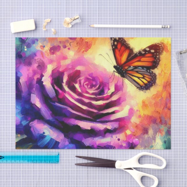 Monarch Butterfly auf Rose bei Sunset Decoupage Seidenpapier (Handwerk)