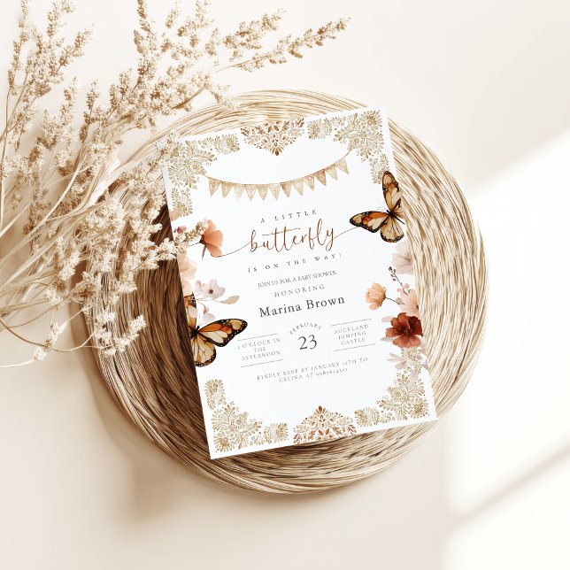 Monarch Butterfly Baby Shower  Einladung (girl baby shower invitations- butterfly baby shower invite-Mexican Talavera baby shower)