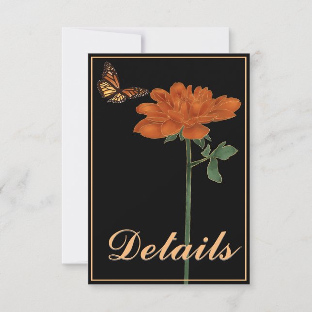 Monarch Butterfly Dahlia Schwarze Details RSVP Karte (Vorderseite)