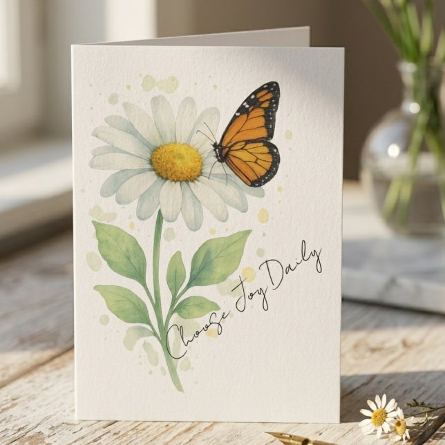 Monarch Butterfly Daisy Flower Choose Joy Dankeskarte (Monarch butterfly daisy flower inspirational note card)