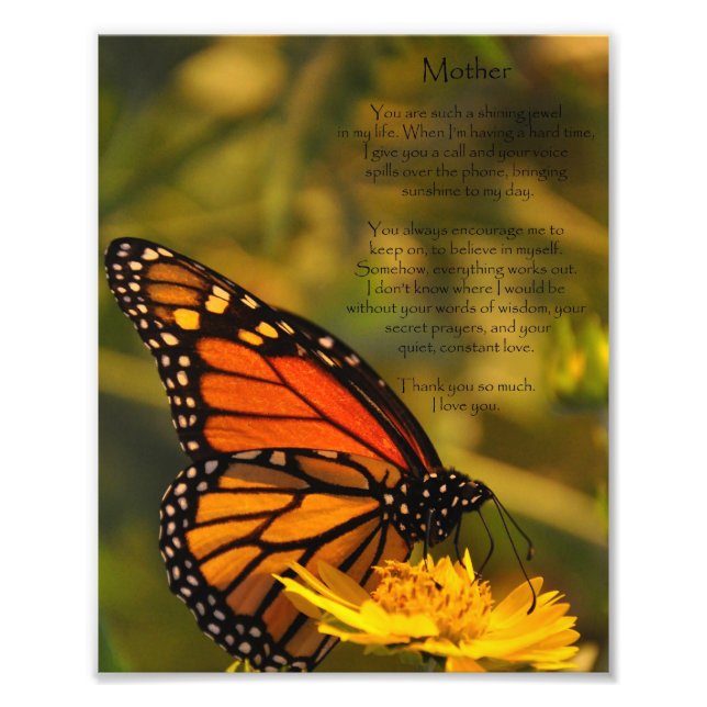Monarch Butterfly "Danke Mutter" Foto drucken (Vorne)